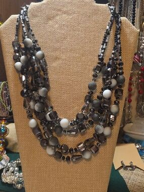 Multi-Strand Gray Bead Statement Necklace - 5 Strand
